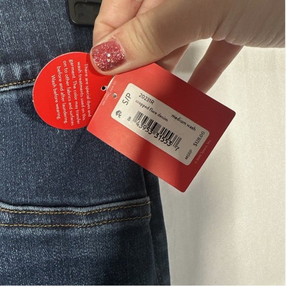 NWT $128 Spanx [ Small ] Cropped‎ Flare Fray Hem Jeans in Blue Medium Wash - Picture 12 of 14